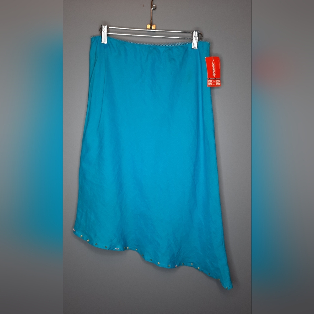 Blue Asymmetrical Hem Midi Skirt Size 38